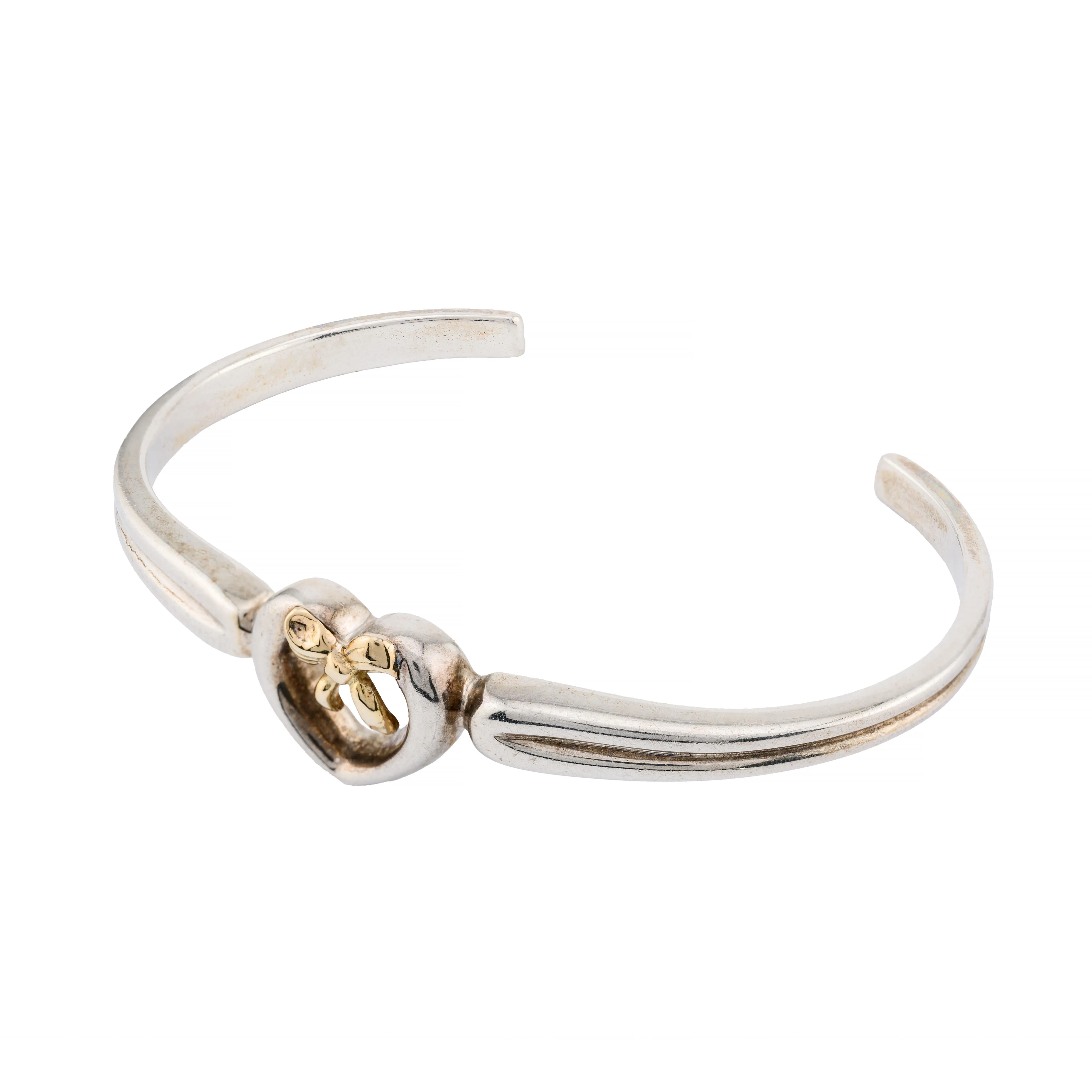 Tiffany & Co Vintage Heart, Bow Motif 18 Karat Gold, Sterling Silver Cuff