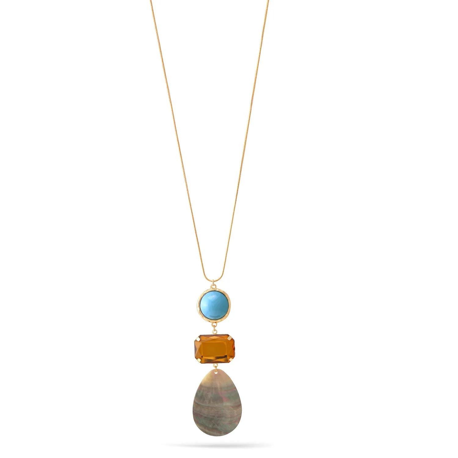 TURQUOISE CITRINE AND MOTHER OF PEARL PENDANT NECKLACE #SQ321-081706