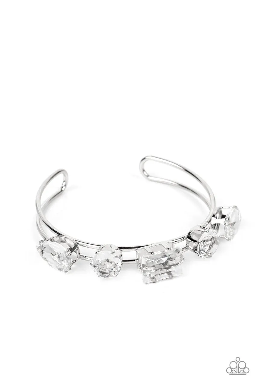 Uniquely Untapped - White - Oversized Gem Paparazzi Cuff Bracelet - November 2022 Life of the Party Exclusive