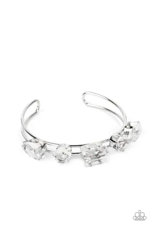 Uniquely Untapped - White - Oversized Gem Paparazzi Cuff Bracelet - November 2022 Life of the Party Exclusive