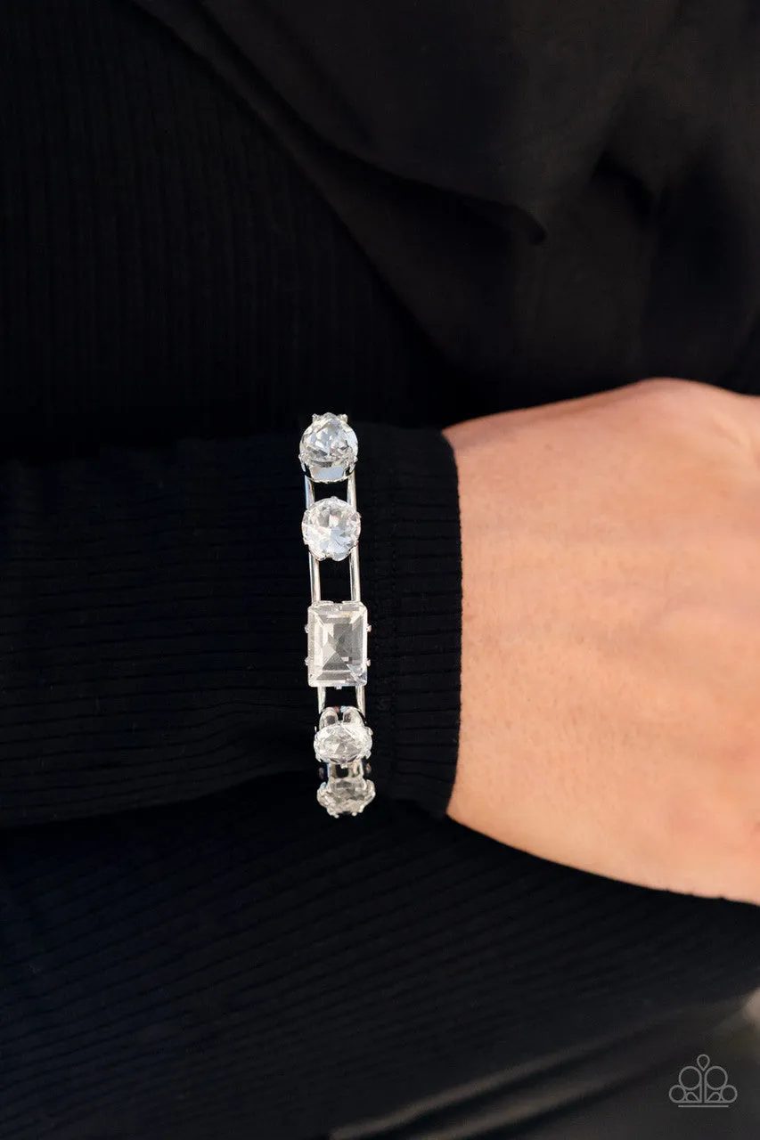 Uniquely Untapped - White - Oversized Gem Paparazzi Cuff Bracelet - November 2022 Life of the Party Exclusive