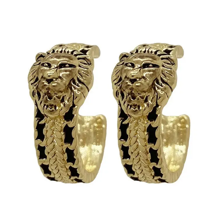 Vintage-Inspired Lion Hoop Earrings for a Chic Look