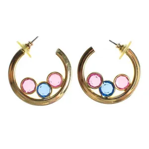 Vintage Medium Gold Hoop Earrings with Pastel Rhinestone Bezel Set Swarovski Crystal