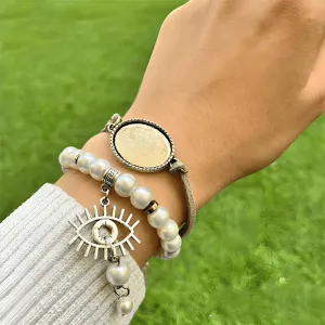 Waad Elegant Leather And Pearl Bracelets