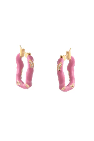 WAVE HOOP EARRINGS WITH ENAMEL AND CUBIC ZIRCONIA