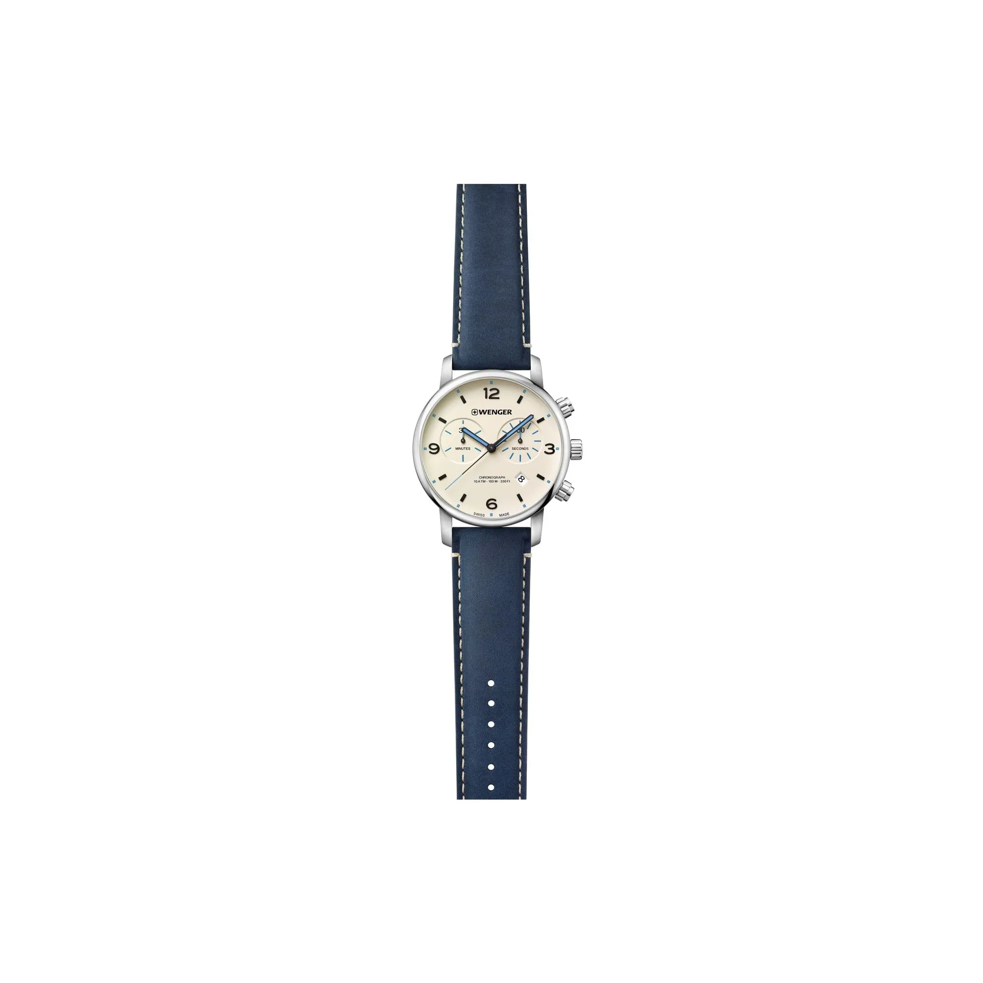 Wenger Urban Metropolitan Chrono 44 Cream-White Dial Blue Leather Men's Watch