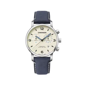 Wenger Urban Metropolitan Chrono 44 Cream-White Dial Blue Leather Men's Watch
