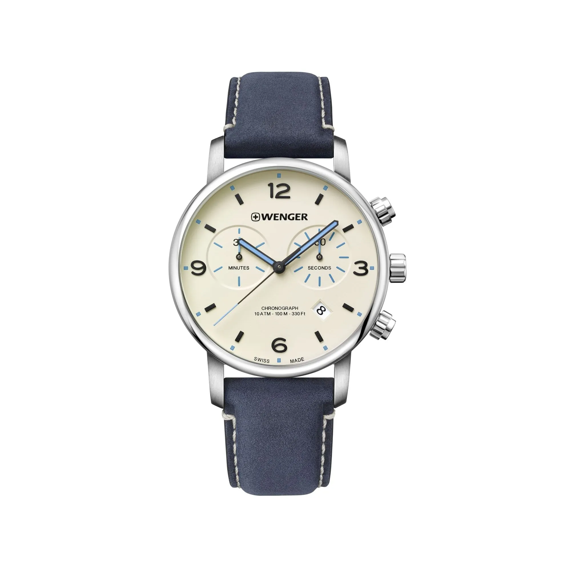 Wenger Urban Metropolitan Chrono 44 Cream-White Dial Blue Leather Men's Watch