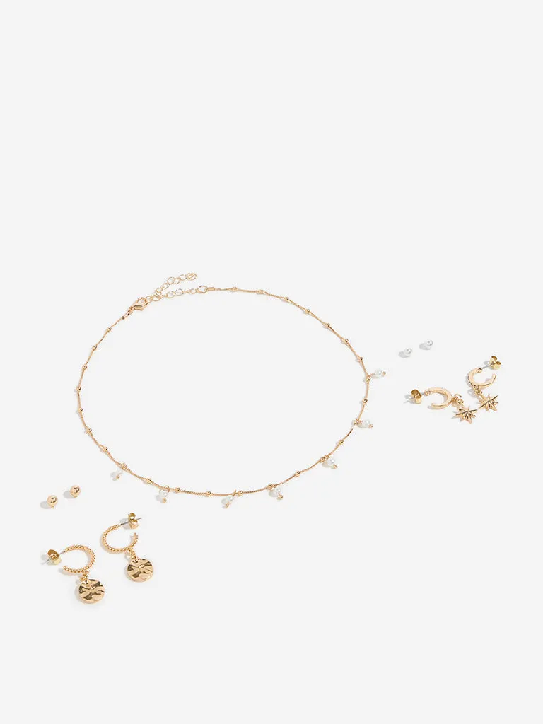 Westside Accessories Gold Pearlescent Necklace and Earrings Set