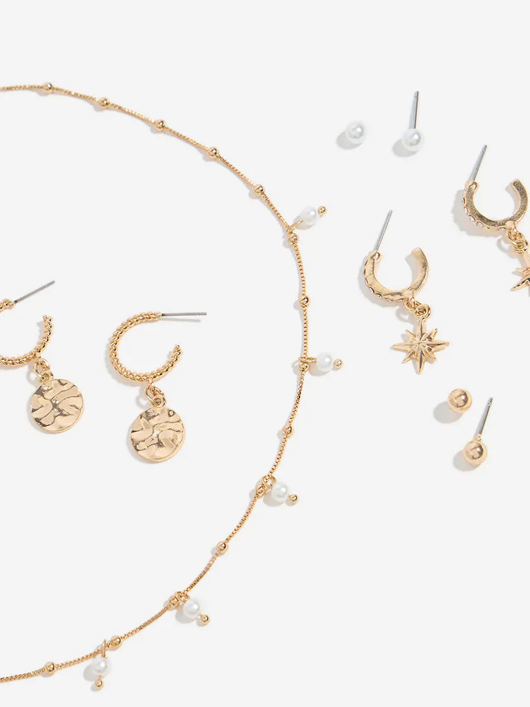 Westside Accessories Gold Pearlescent Necklace and Earrings Set