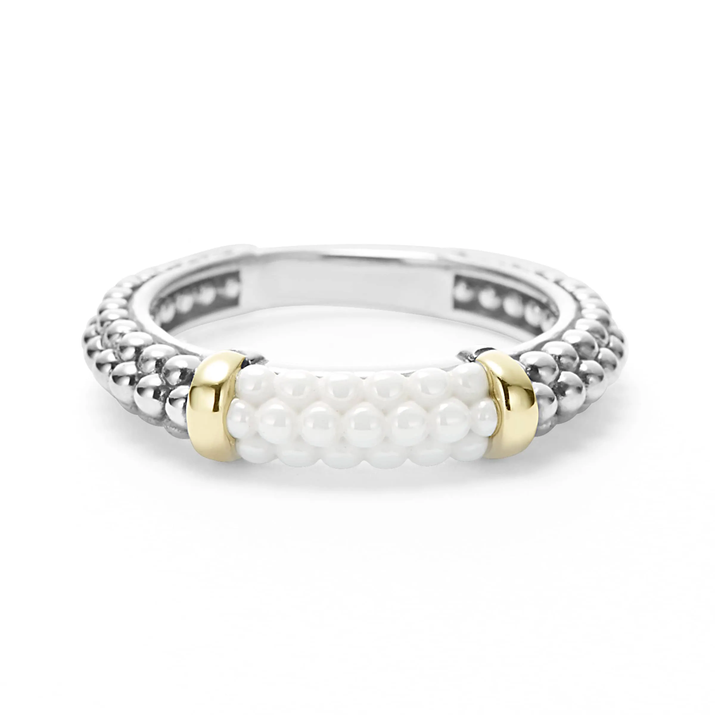 White Caviar Ceramic Two-Tone Caviar Stacking Ring