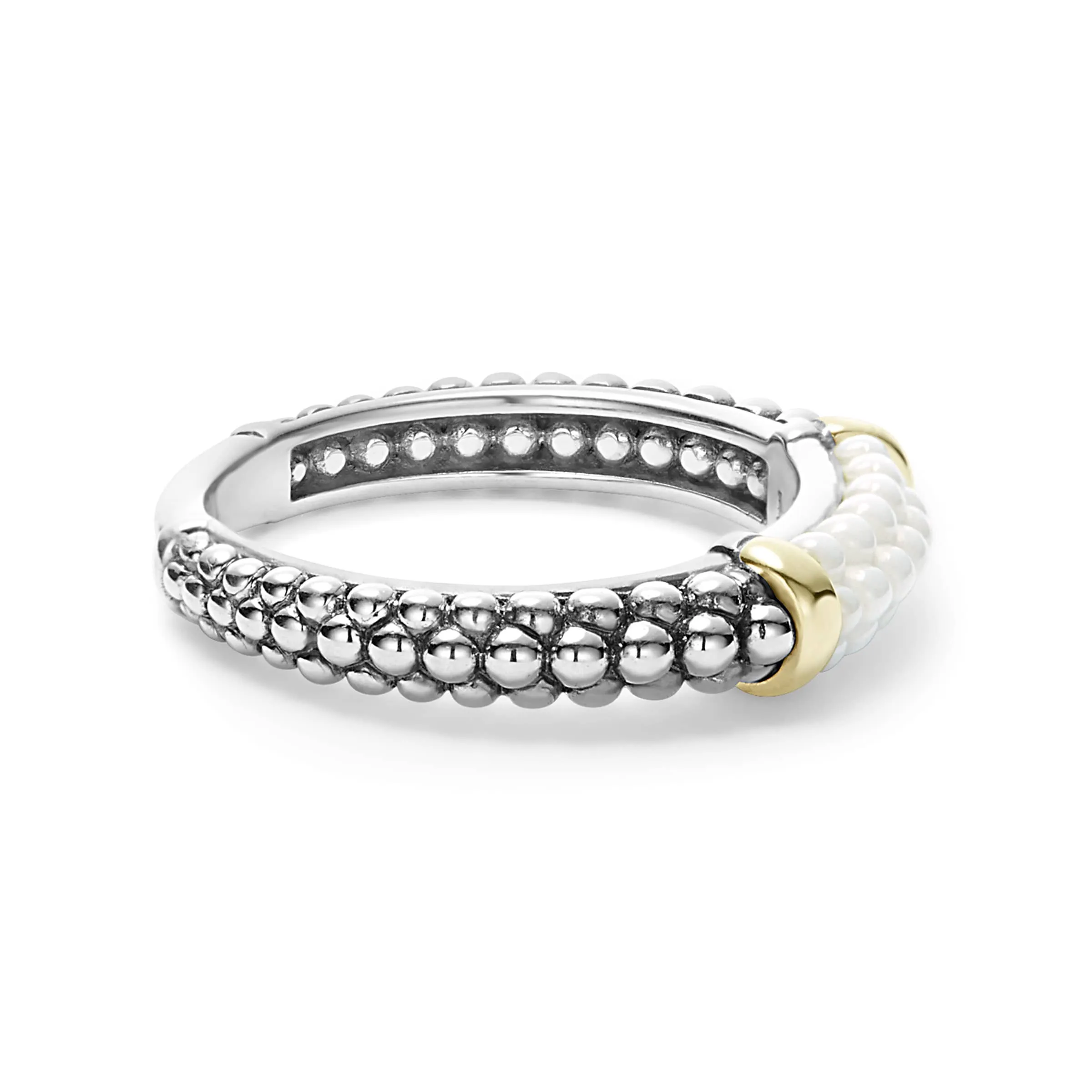 White Caviar Ceramic Two-Tone Caviar Stacking Ring