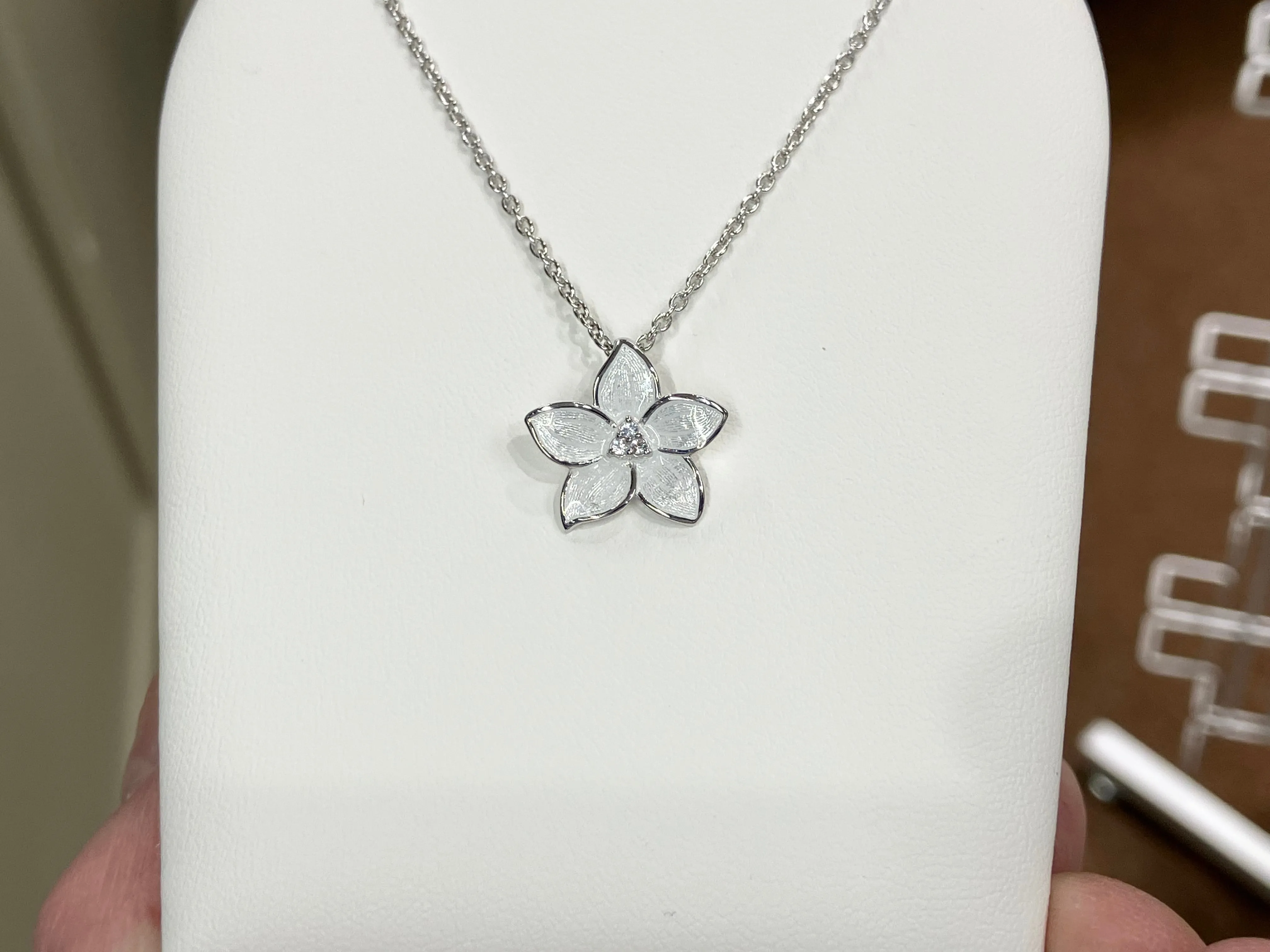 White Stephanotis Flower Silver Adjustable Necklace