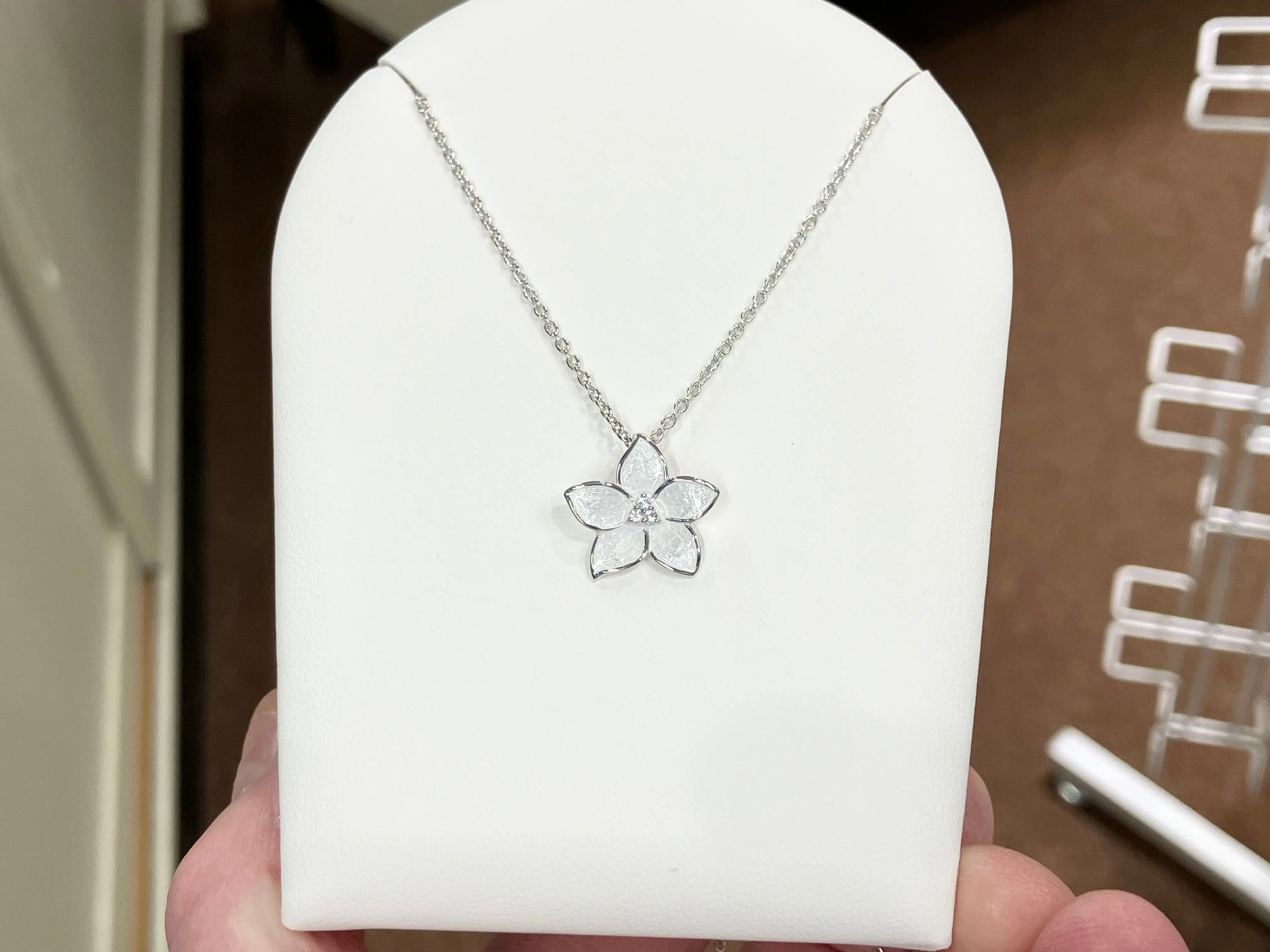 White Stephanotis Flower Silver Adjustable Necklace