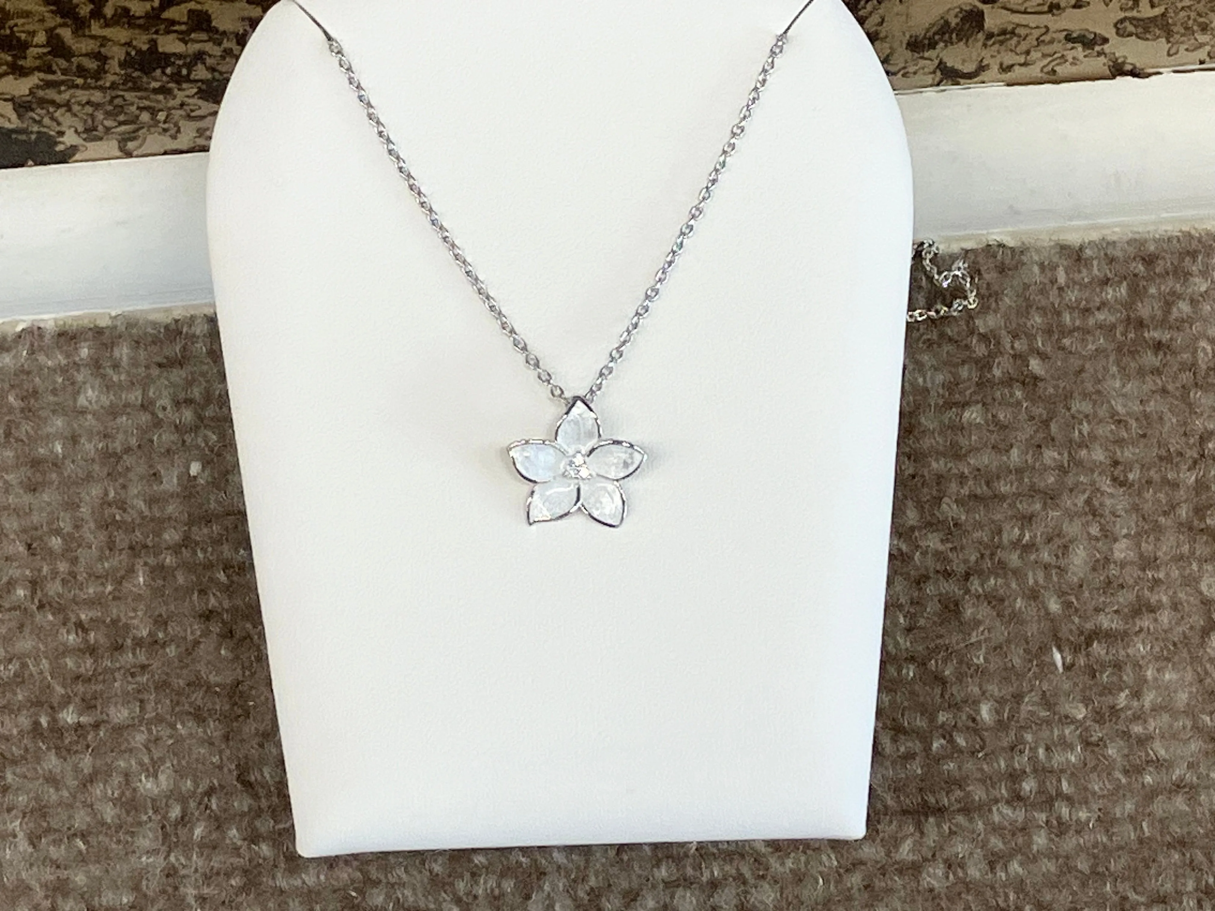 White Stephanotis Flower Silver Adjustable Necklace