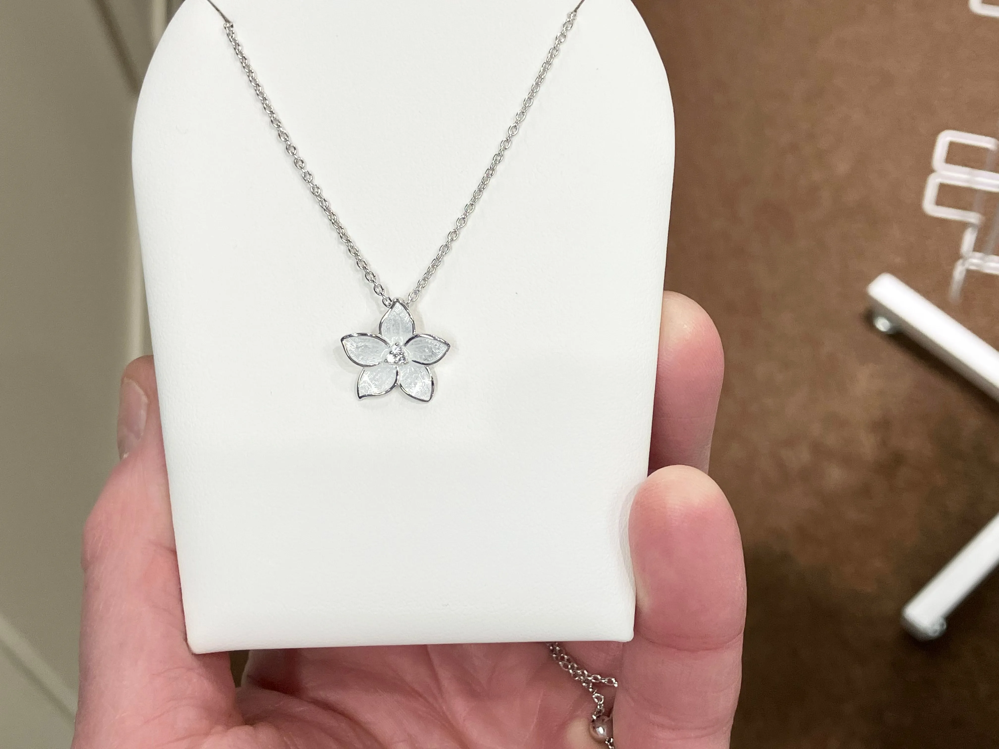 White Stephanotis Flower Silver Adjustable Necklace