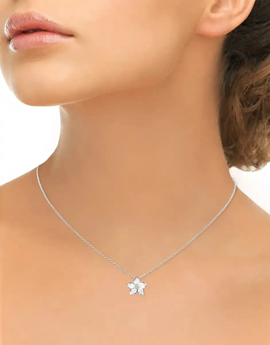 White Stephanotis Flower Silver Adjustable Necklace
