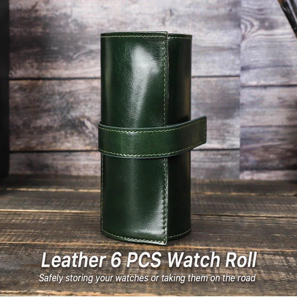 Woosir Leather Watch Travel Roll Case for 6 Watches