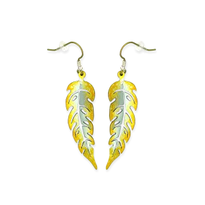 Yellow Titanium Cut-Out Long Leaf Drop Earrings