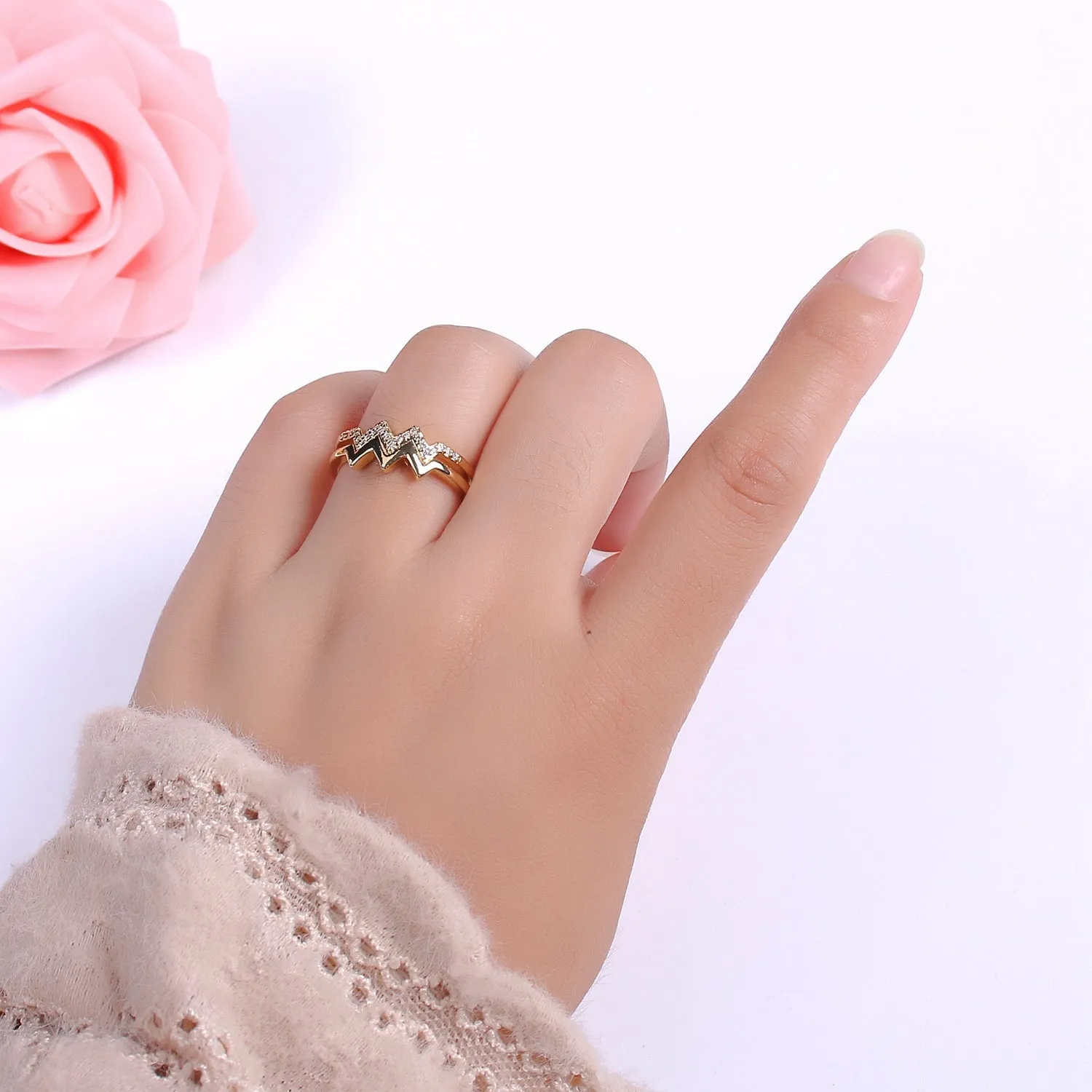 Zig zag stacking Ring Gold, 24K gold Filled wave stacking ring, zig zag ring, thin stacking ring gold Open Adjustable U-121