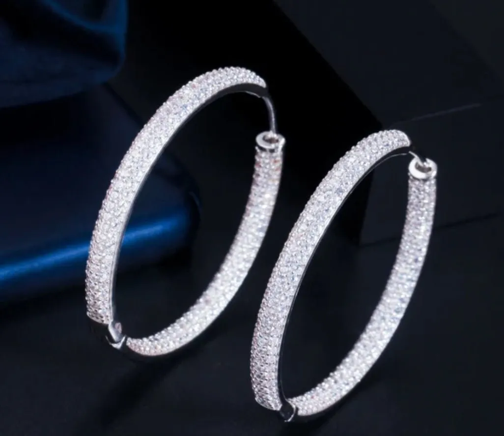 Zirconite Cubic Zirconia double view Hoop Earrings. 826E05