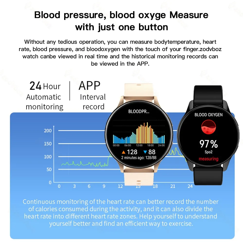 Zodvboz 2022 New Smart Watch Round Smartwatch Bluetooth Calls Watches Men Women Fitness Bracelet Custom Watch Face  Gift Box